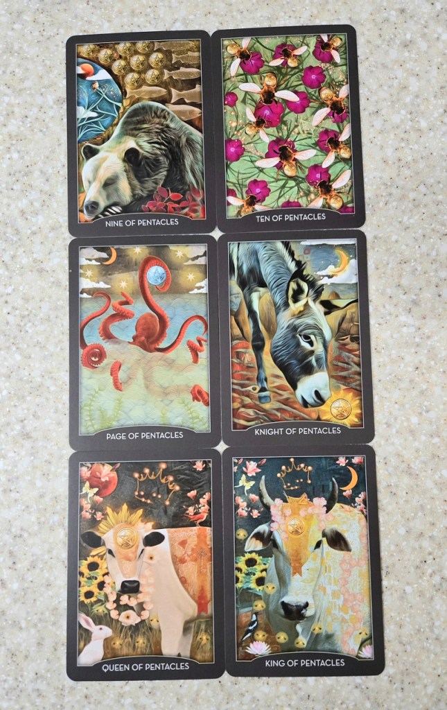 Tarot cards from the Guardians of the Night Tarot deck.